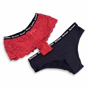 Juicy Couture Womens 2-Pack Underwear Size L Nylon/Spandex Red & Black